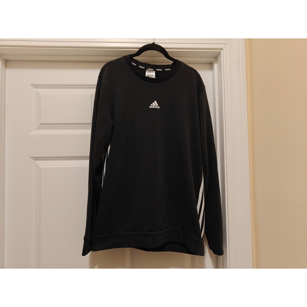 Adidas Mens Essentials 3-Stripes Fleece Sweatshirt Black GT9437 Size Large